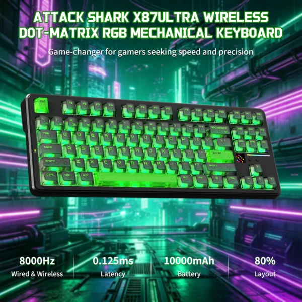 ATTACK SHARK X87 ULTRA Shadow Jade Wireless Mechanical Keyboard – 8K Receiver, Tri-Mode